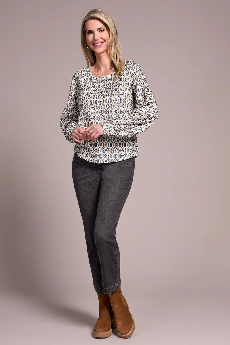 Printed Long Sleeve Crew Neck Knit Top