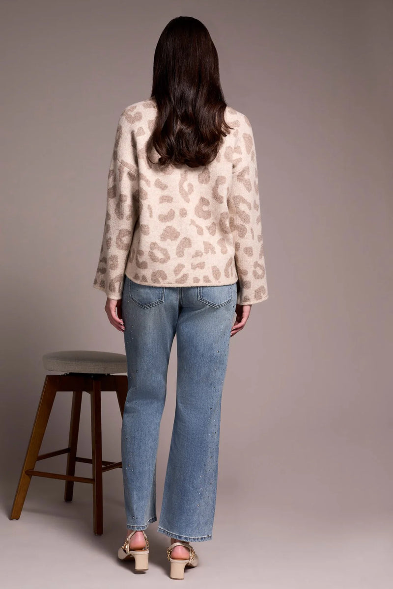 Sequin Animal Print Crew Neck Jacquard Sweater