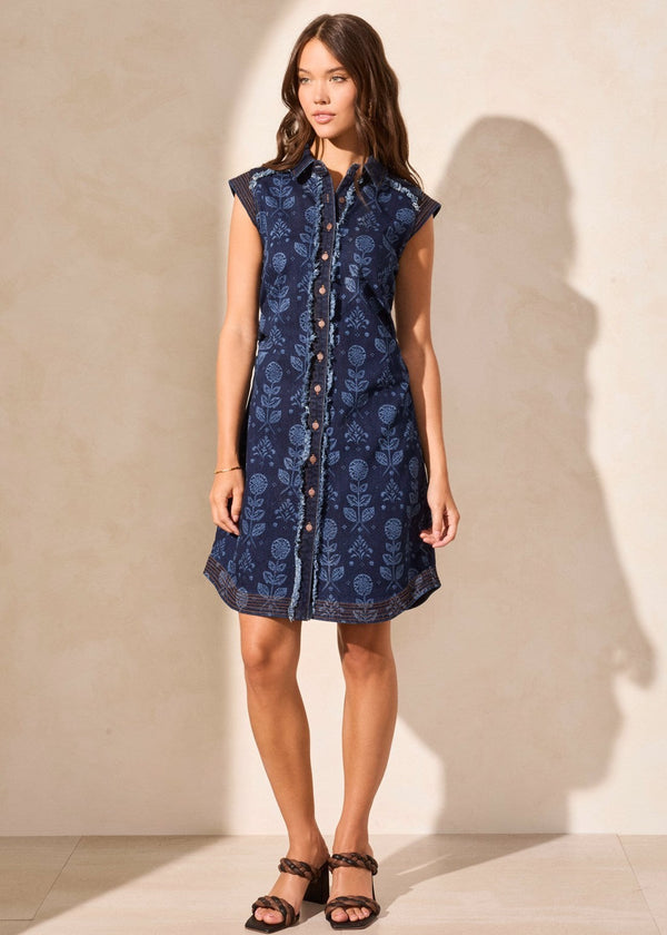 Sleeveless Button-Front Denim Shirt Dress