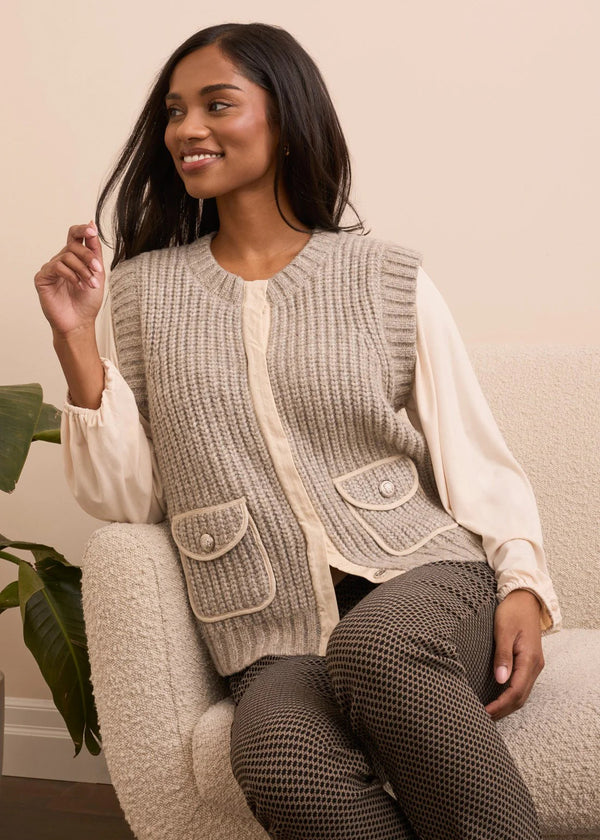 Cozy Sleeveless Knit Vest With Hidden Buttons