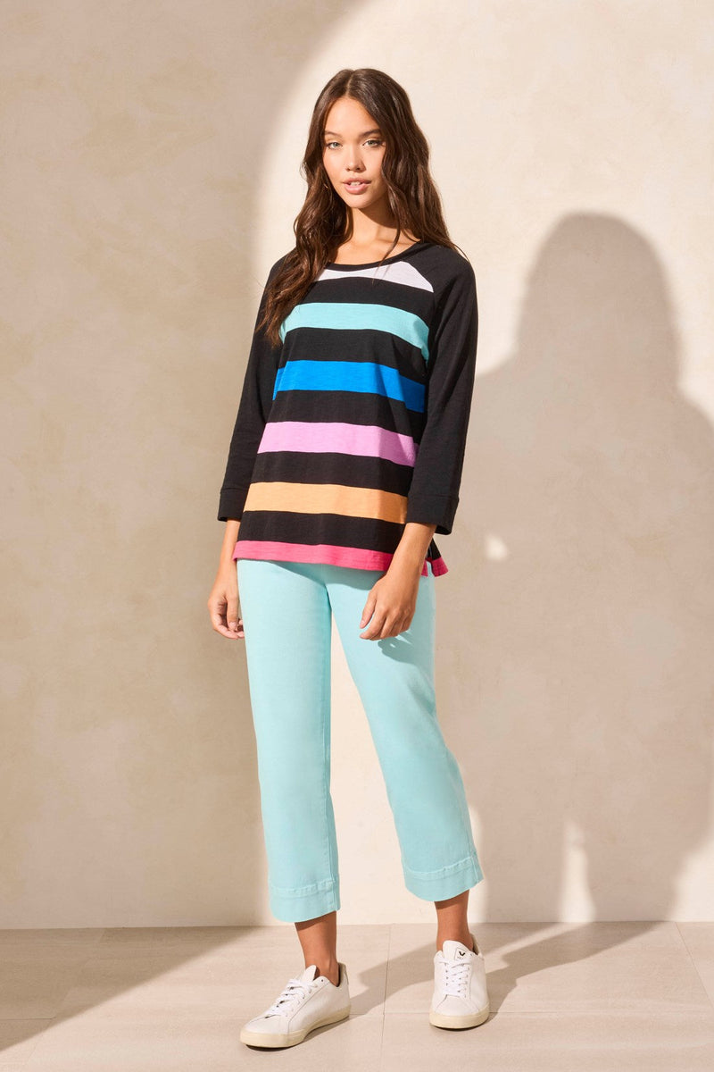 Striped Cotton Slub Raglan Sleeve Top