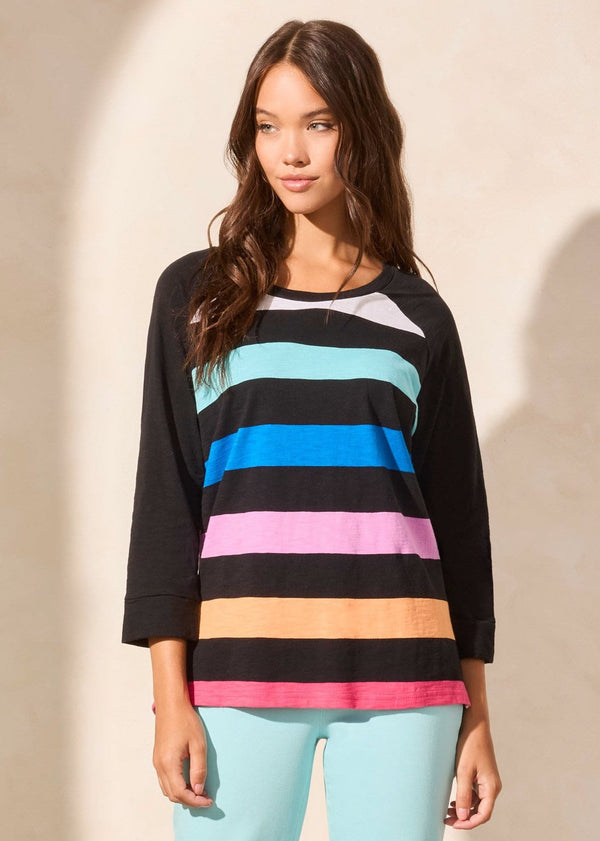 Striped Cotton Slub Raglan Sleeve Top