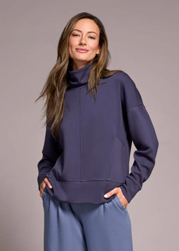 Techno Lux Drop Shoulder Funnel Neck Knit Top