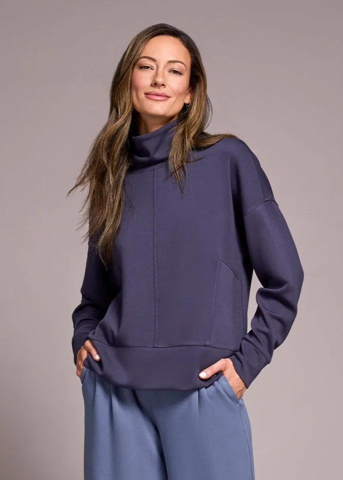 Techno Lux Drop Shoulder Funnel Neck Knit Top