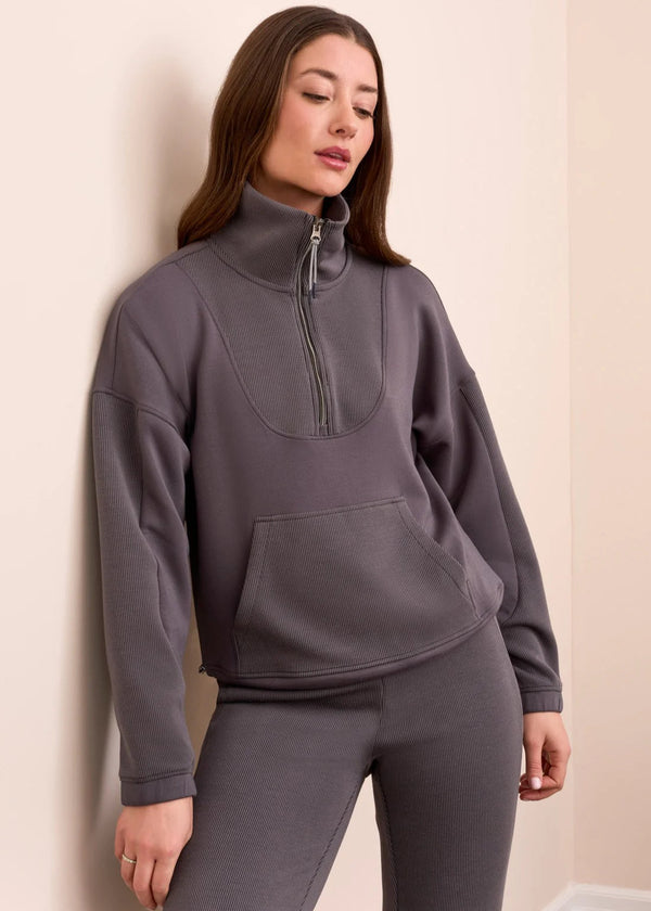 Techno Lux Rib Zip-Accent Mock Neck Sweater