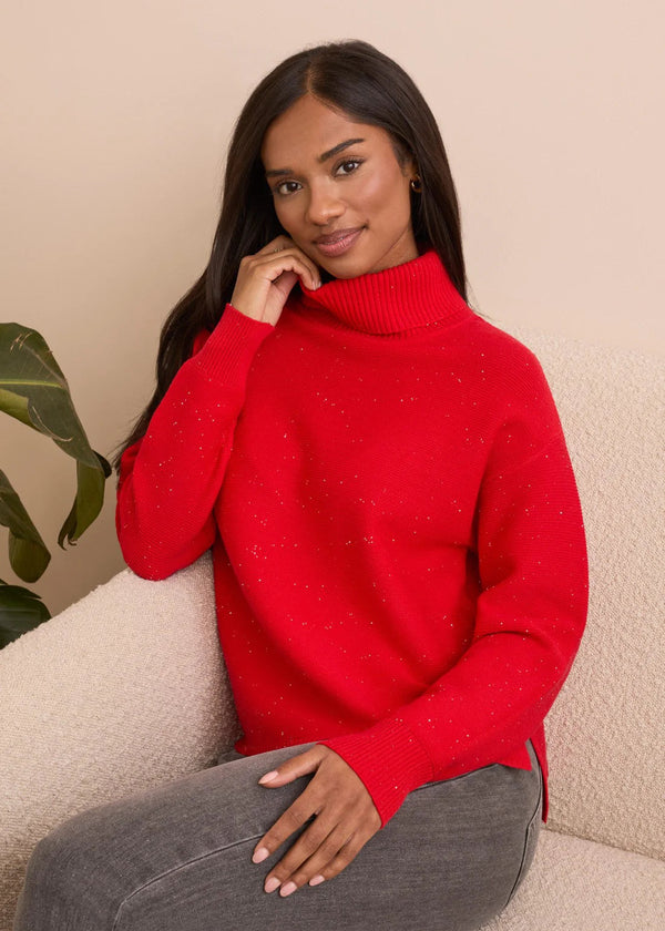 Shimmer Knit Drop Shoulder Turtleneck Sweater