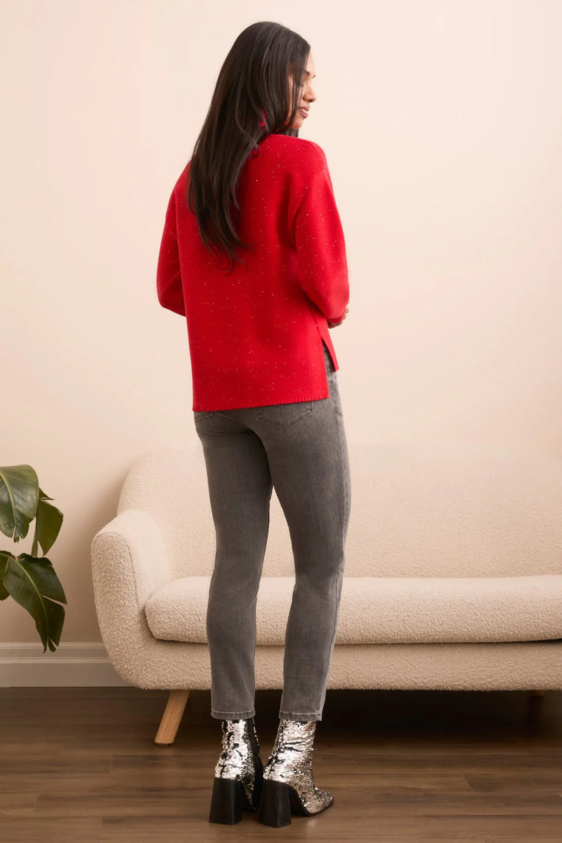 Shimmer Knit Drop Shoulder Turtleneck Sweater