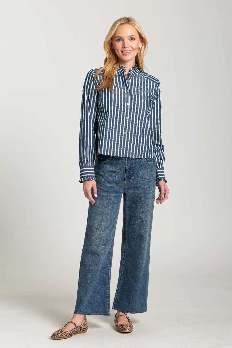 Cropped Stripe Shirt W/Ruffle Detail