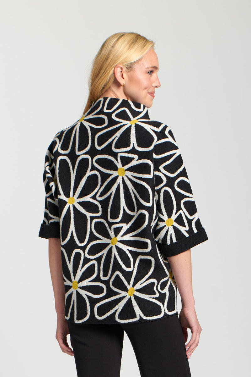 Whimsical Floral Sweater W/Contrast Cuffs and Pockets