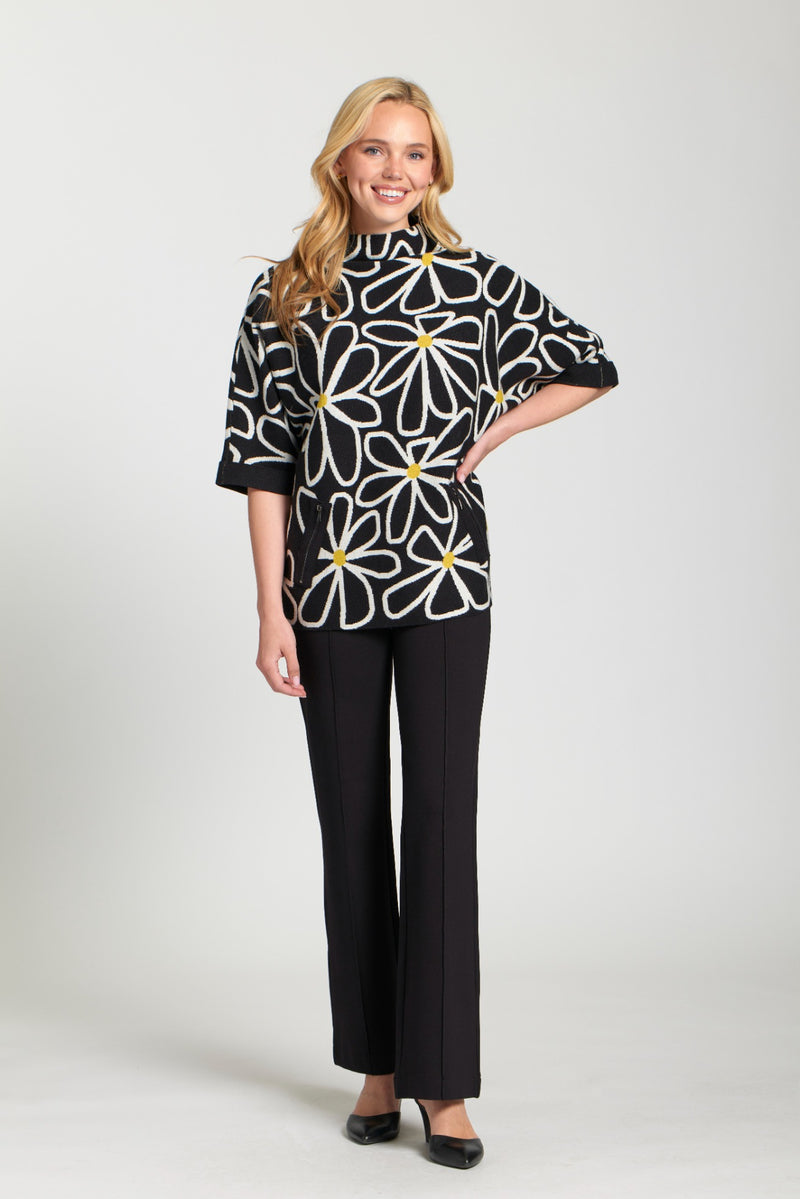Whimsical Floral Sweater W/Contrast Cuffs and Pockets
