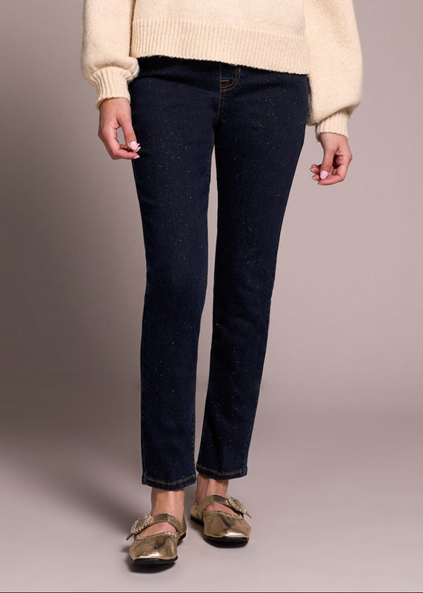 Audrey Mid Rise Pull-On Slim Ankle Glitter Jeans