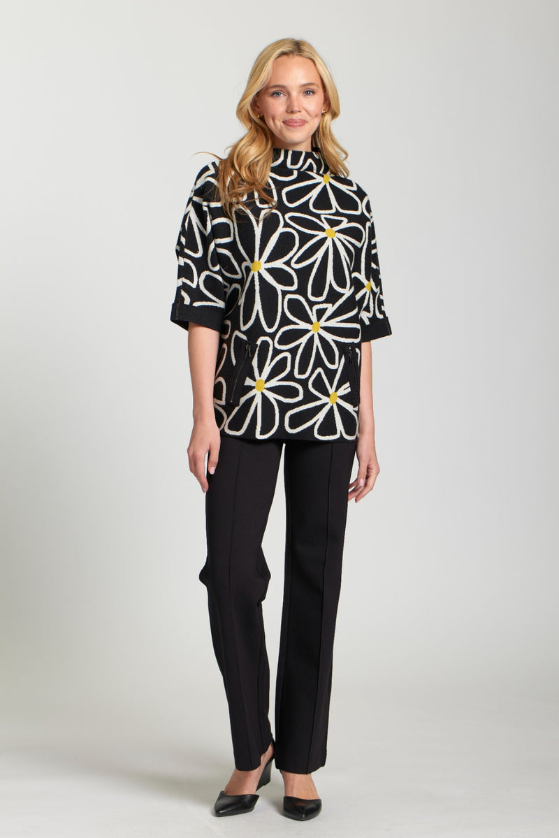 Whimsical Floral Sweater W/Contrast Cuffs and Pockets