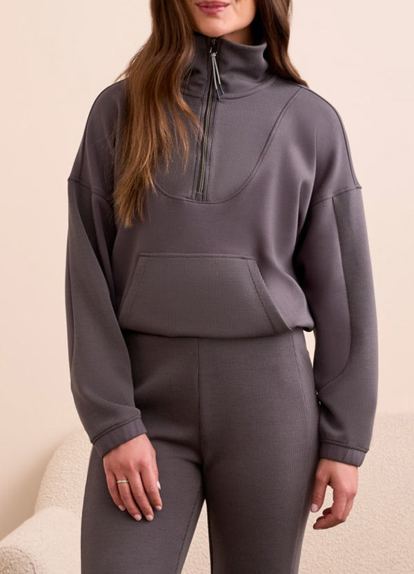 Techno Lux Rib Zip-Accent Mock Neck Sweater