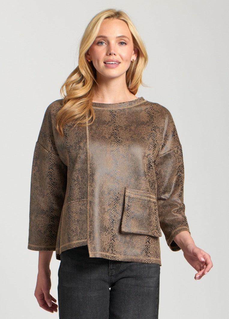 Vegan Leather Pull Over w/Stair Step Hem