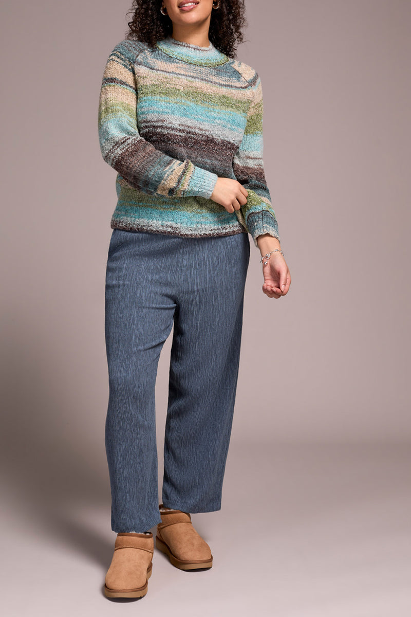 Boucle Yarn Mock Neck Puff Sleeve Sweater
