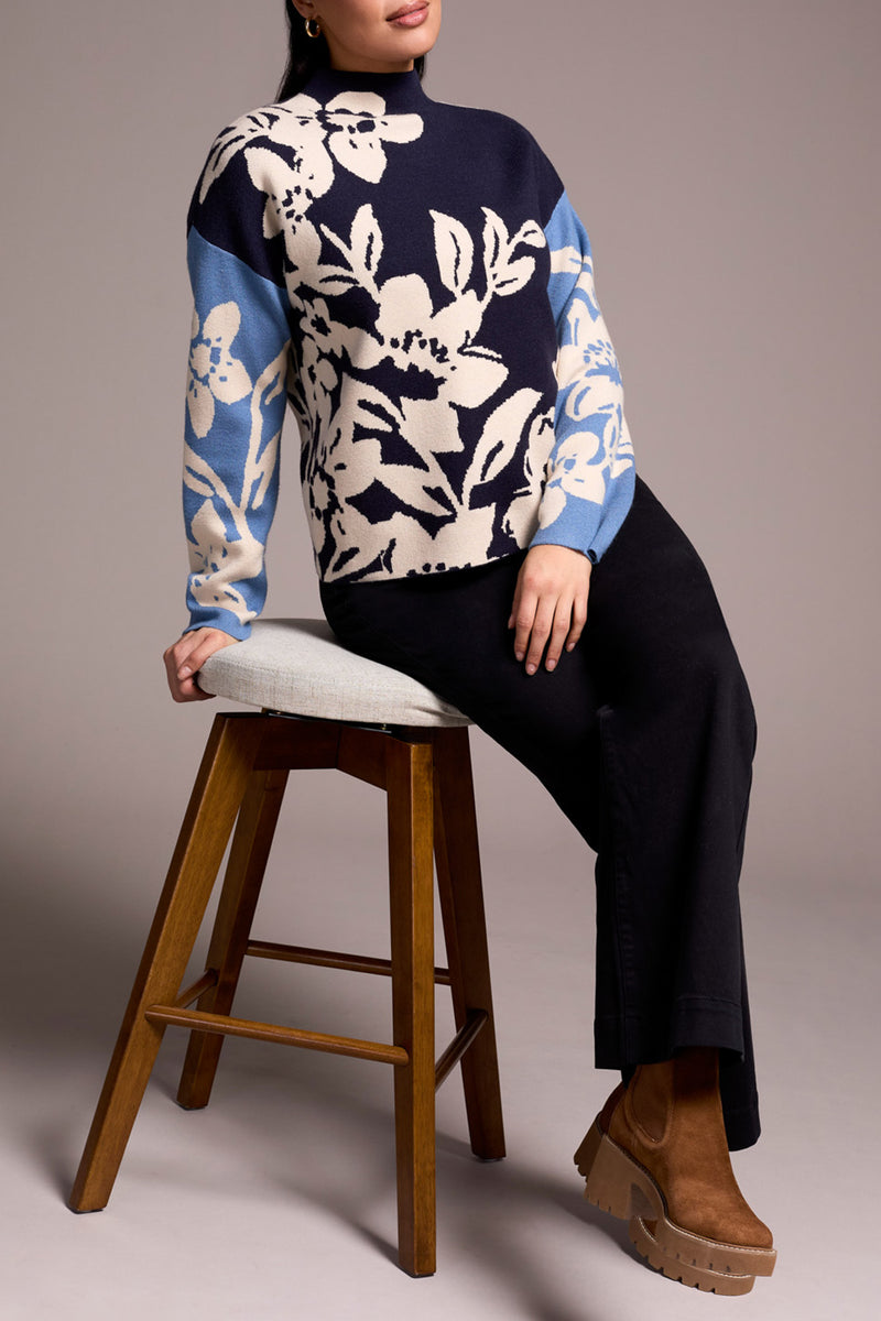 Knit Jacquard Funnel Neck Sweater