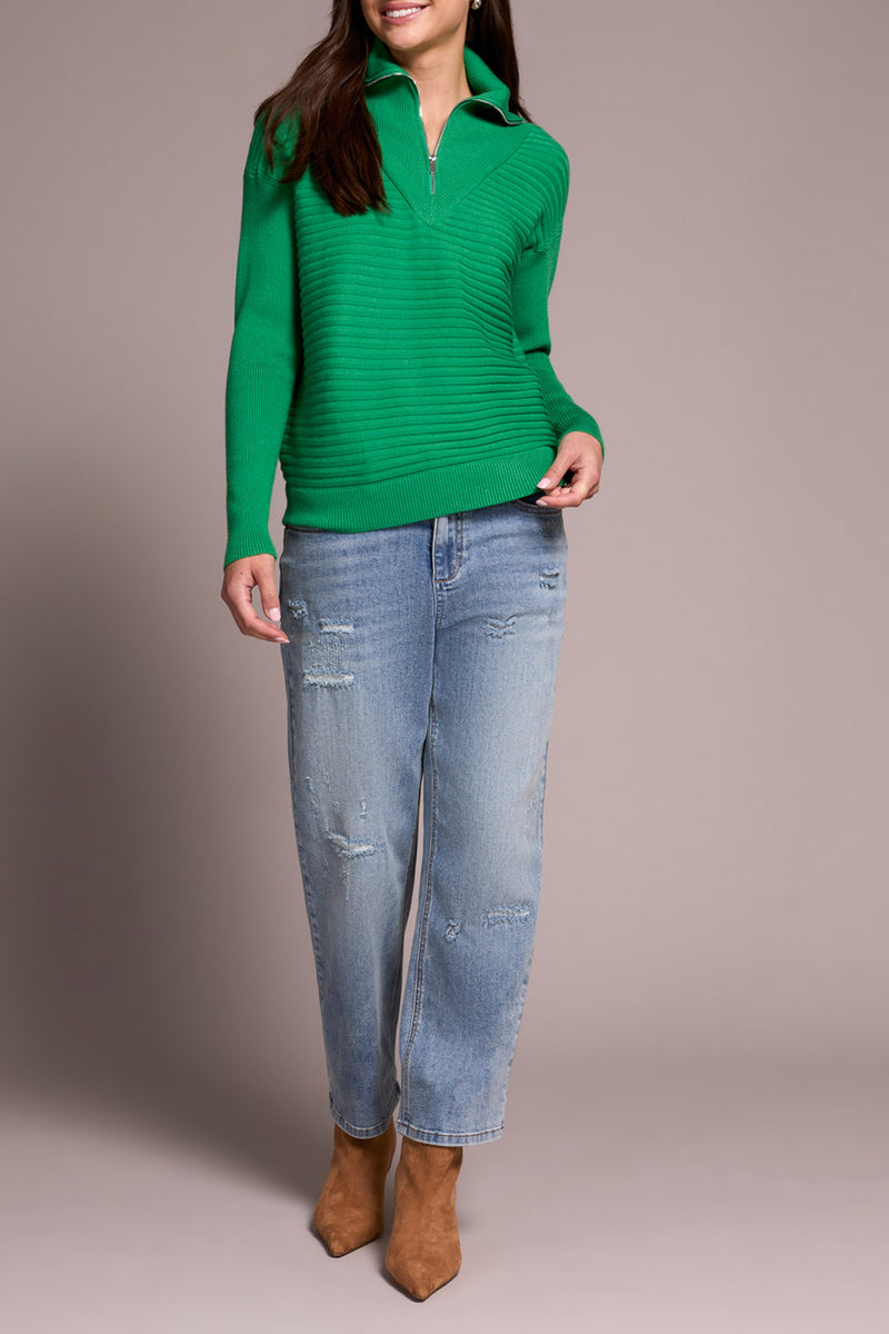 Zip Up V-neck Sweater