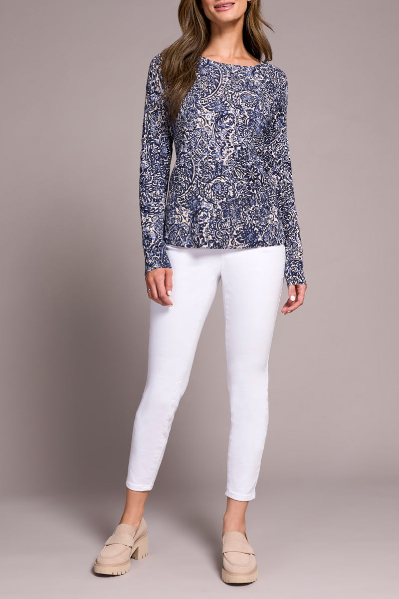 Printed Cable Cotton Crew Neck Sweater