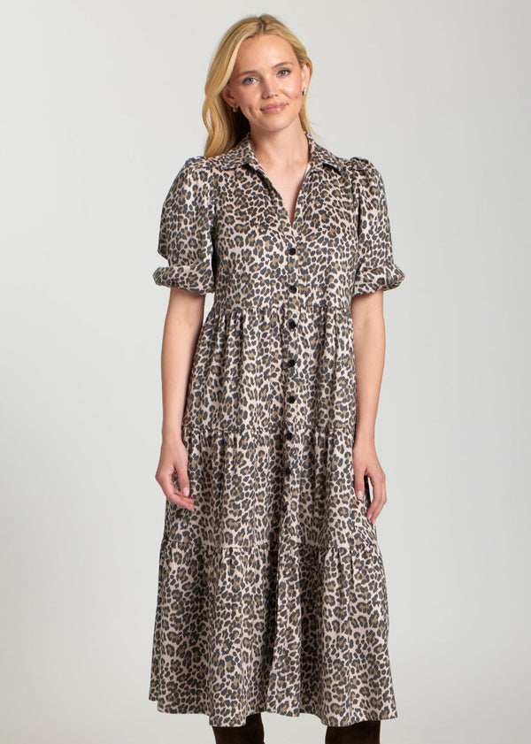 Leopard Vegan Suede Tiered Dress