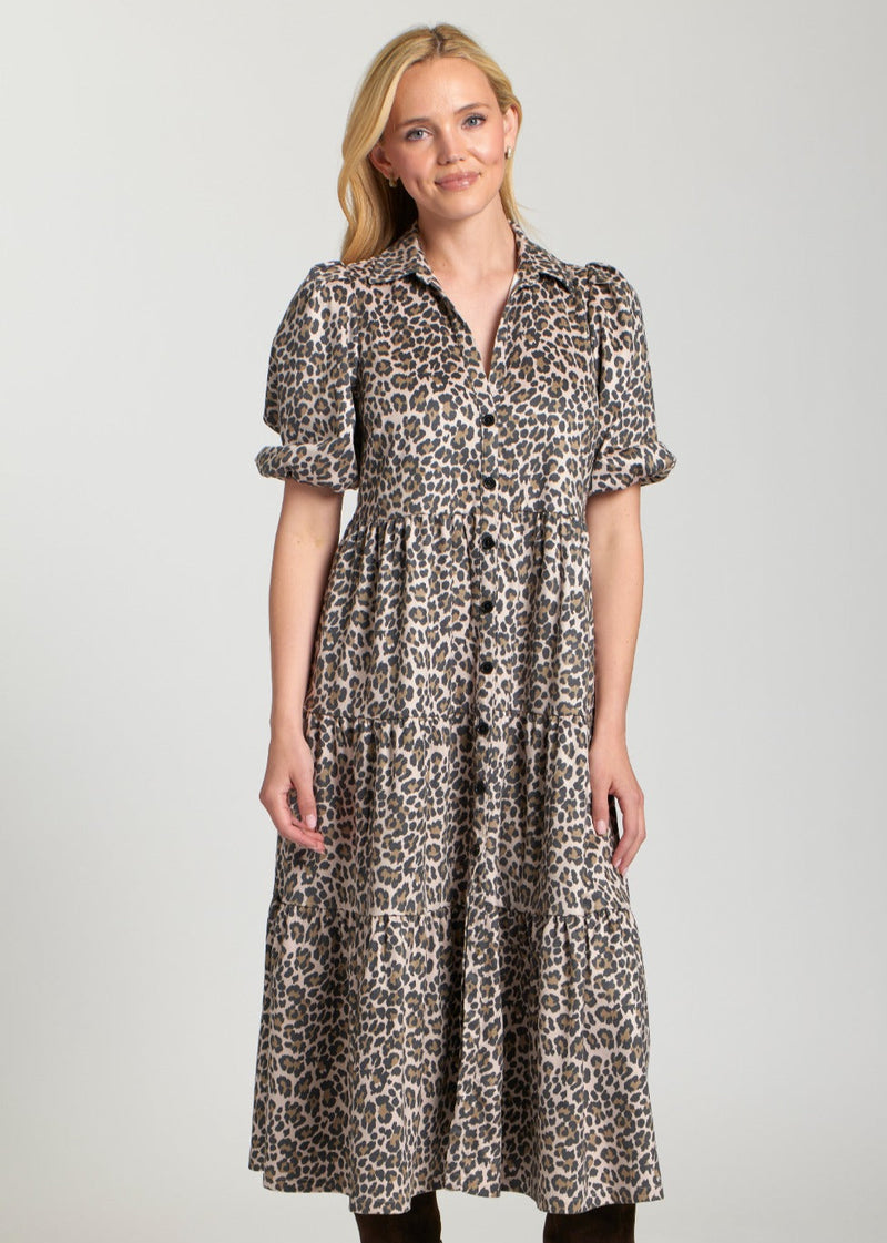 Leopard Vegan Suede Tiered Dress
