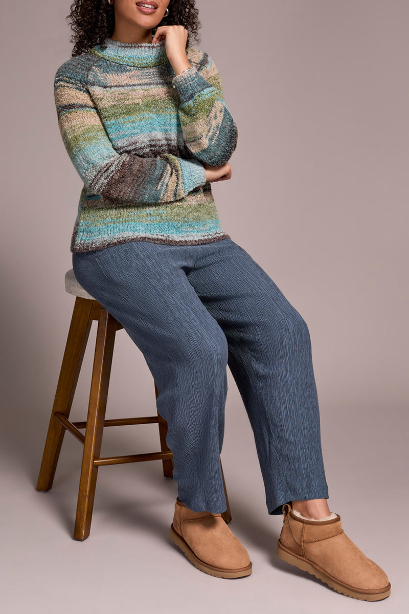Boucle Yarn Mock Neck Puff Sleeve Sweater