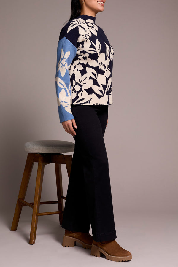 Knit Jacquard Funnel Neck Sweater