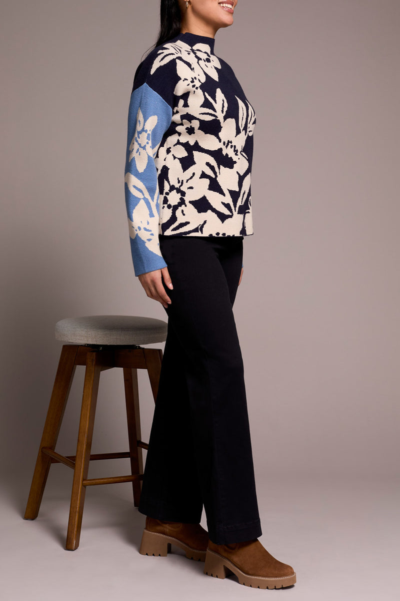 Knit Jacquard Funnel Neck Sweater