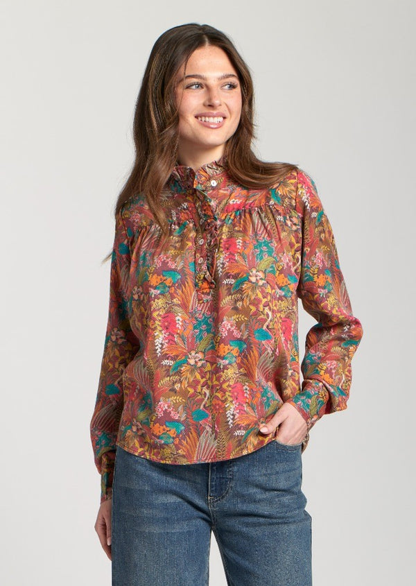 Ruffle Half Placket Blouse