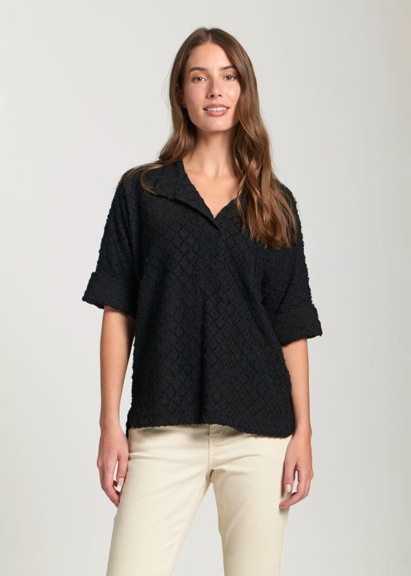 Crinkled Pullover W/ High-Low Hem