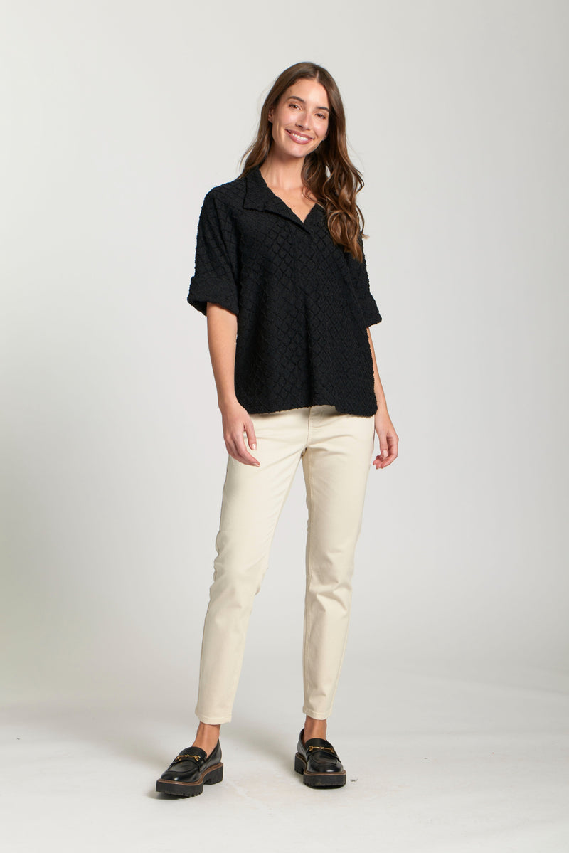 Crinkled Pullover W/ High-Low Hem