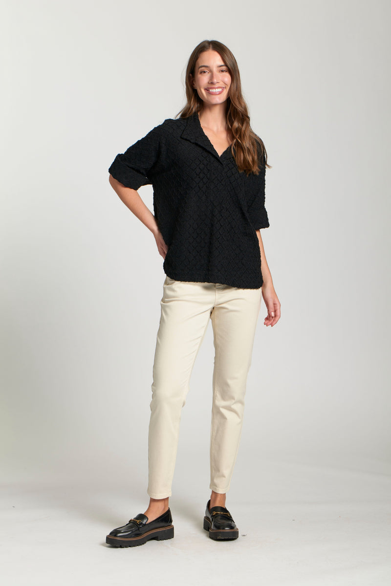 Crinkled Pullover W/ High-Low Hem