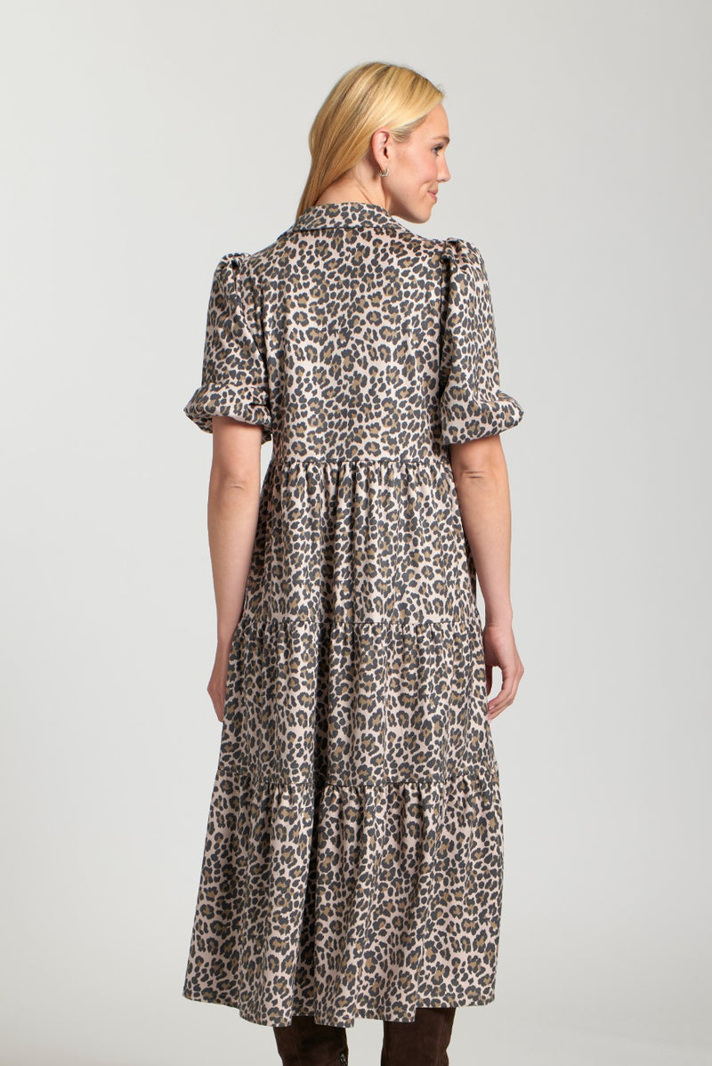 Leopard Vegan Suede Tiered Dress