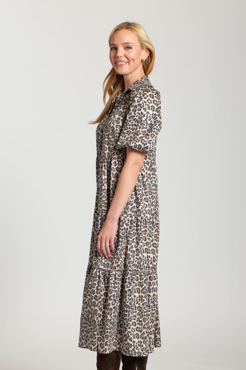 Leopard Vegan Suede Tiered Dress