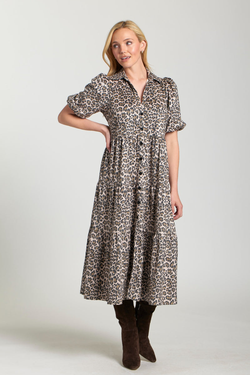 Leopard Vegan Suede Tiered Dress