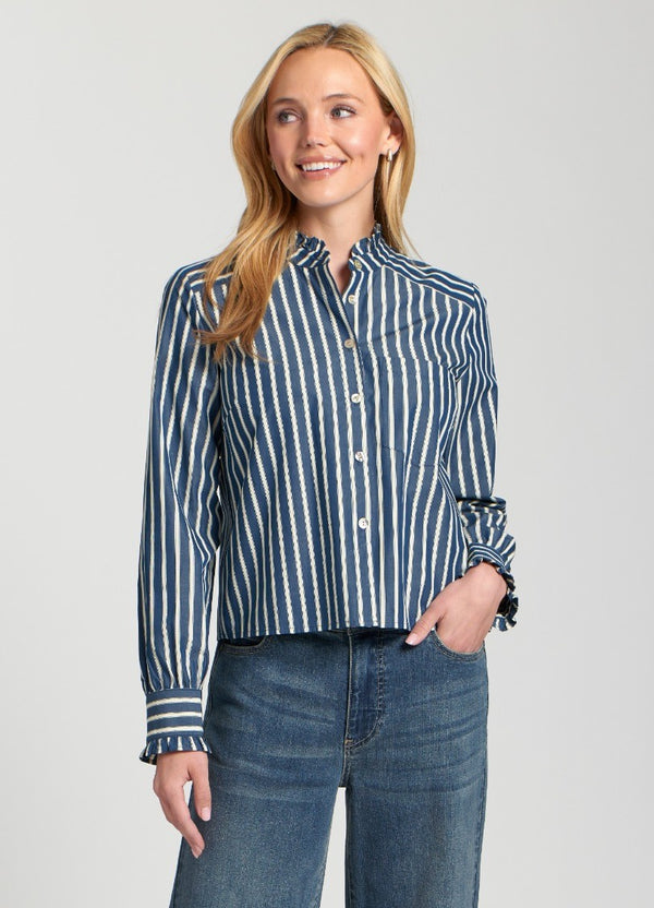 Cropped Stripe Shirt W/Ruffle Detail