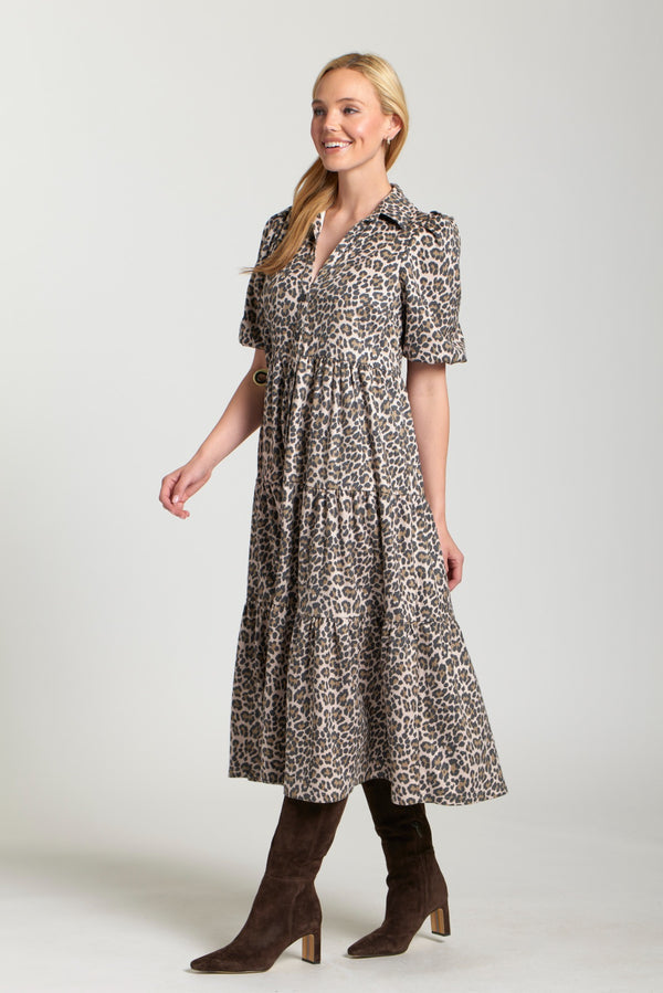 Leopard Vegan Suede Tiered Dress
