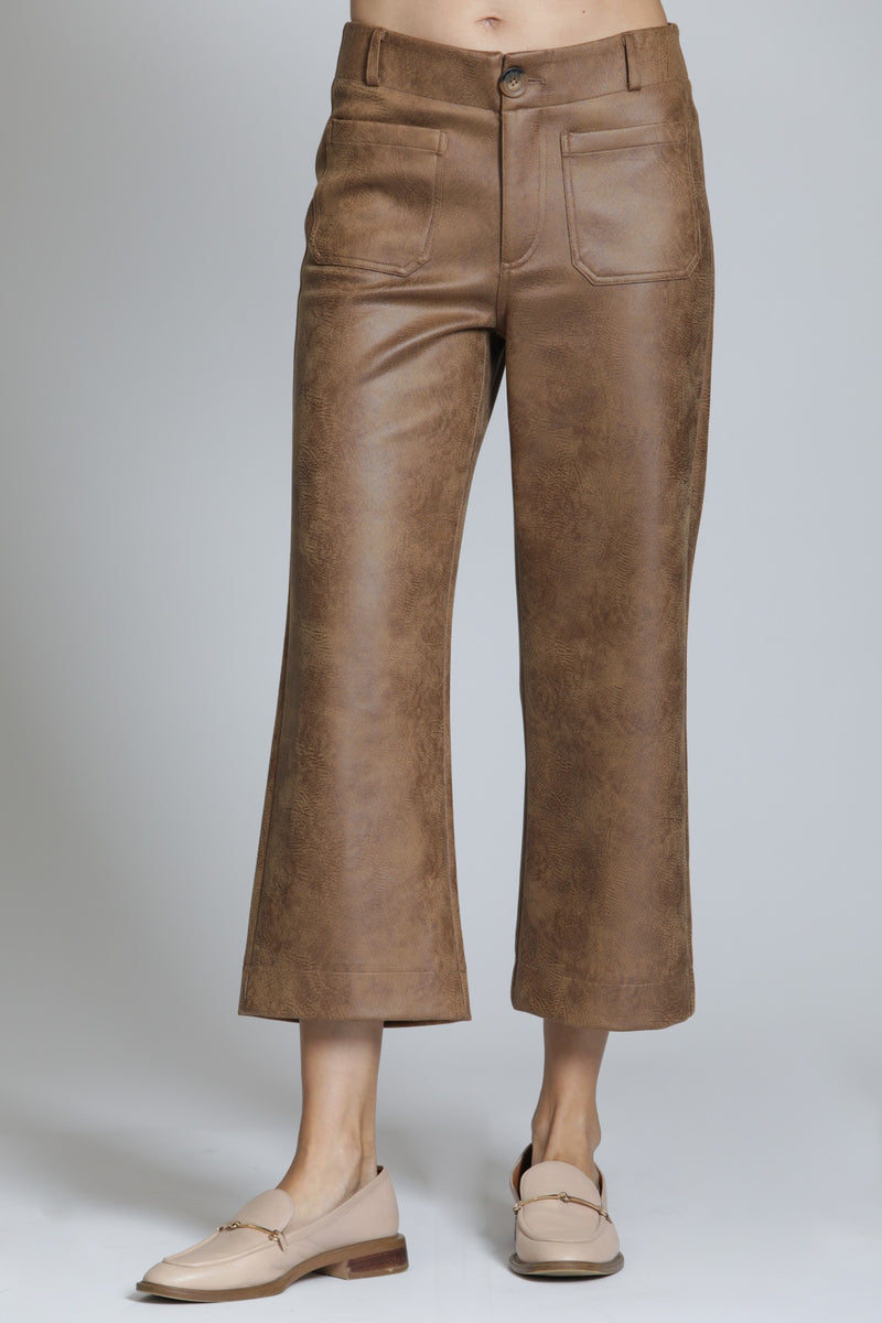 Vegan Leather Wide Leg Pant W/Patch Pockets