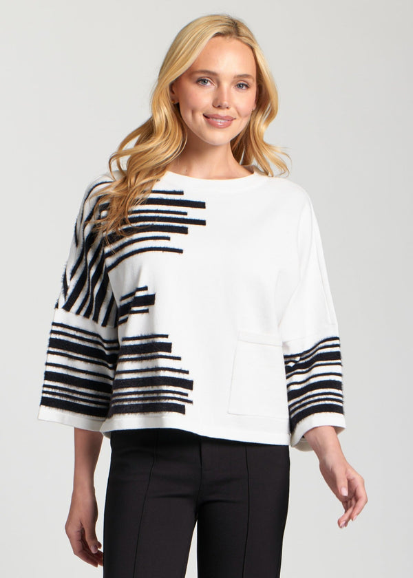 Stripe Fuzzy Yarn Stripe Pullover