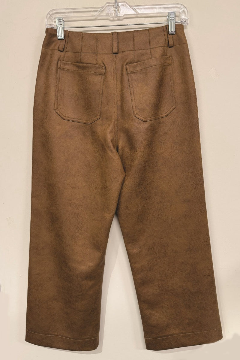 Vegan Leather Wide Leg Pant W/Patch Pockets