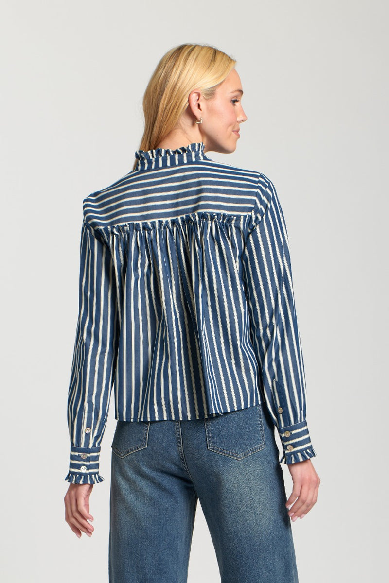 Cropped Stripe Shirt W/Ruffle Detail