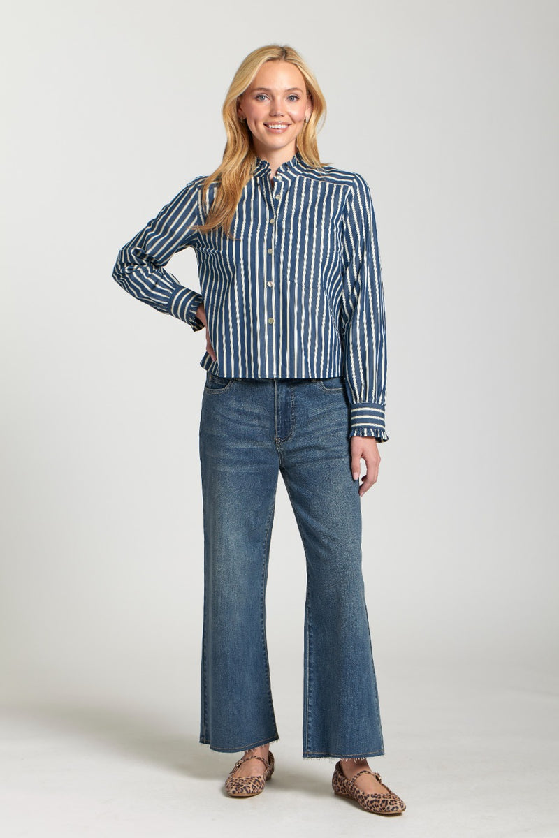 Cropped Stripe Shirt W/Ruffle Detail
