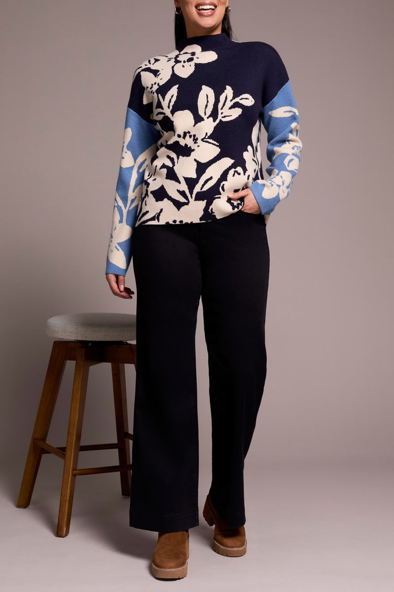 Knit Jacquard Funnel Neck Sweater