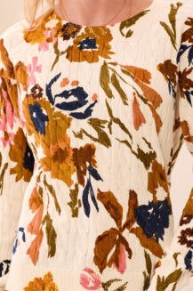 Printed Cable Cotton Crew Neck Sweater