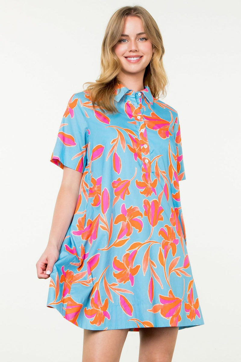 Short Sleeve Flower Print Dress