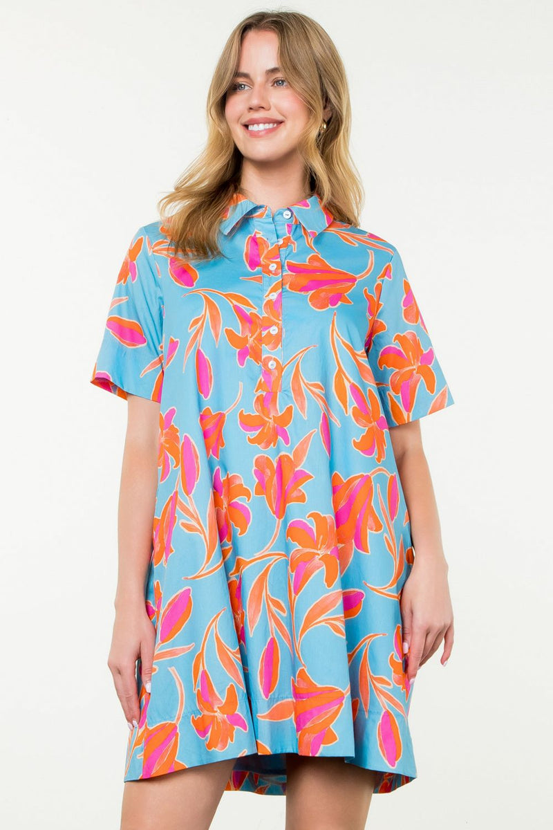 Short Sleeve Flower Print Dress