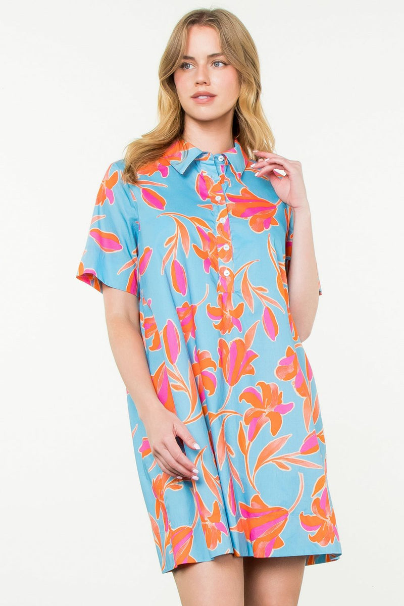 Short Sleeve Flower Print Dress