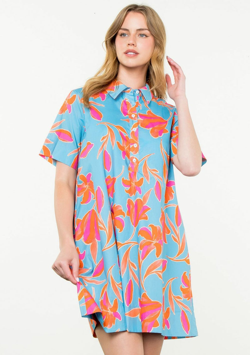 Short Sleeve Flower Print Dress