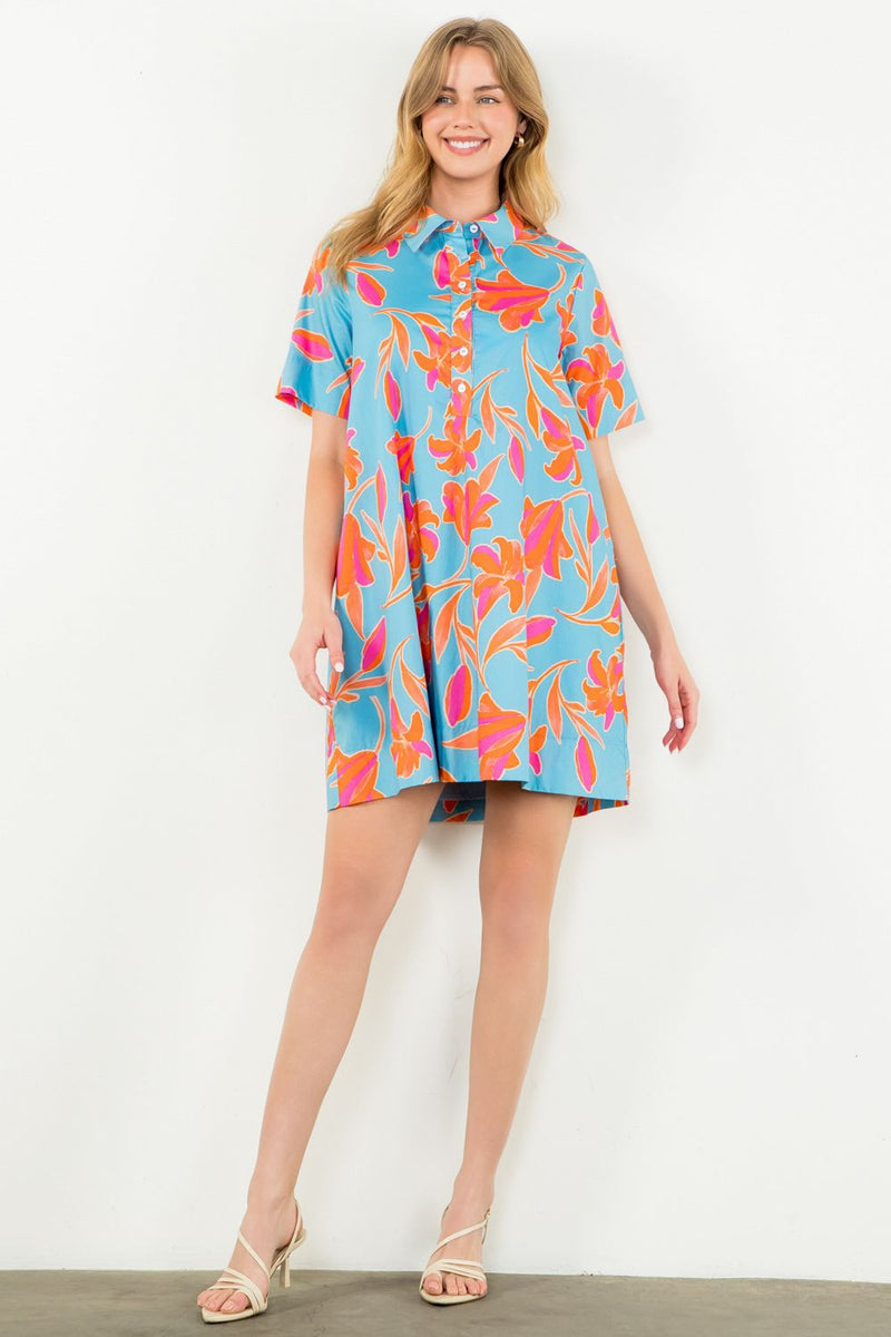 Short Sleeve Flower Print Dress