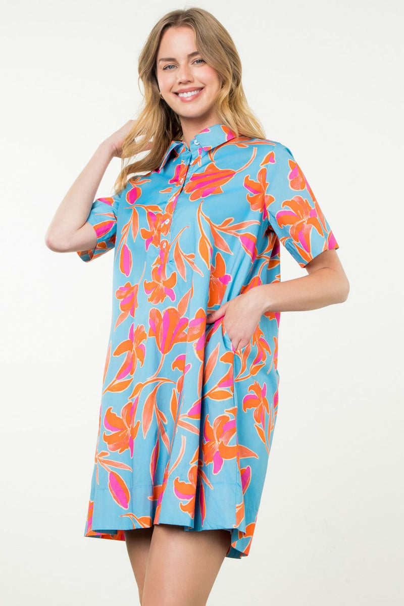 Short Sleeve Flower Print Dress