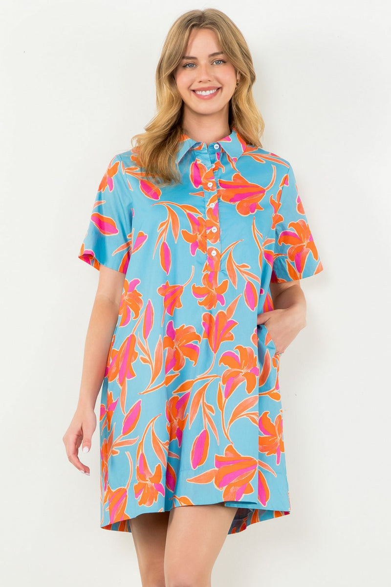 Short Sleeve Flower Print Dress